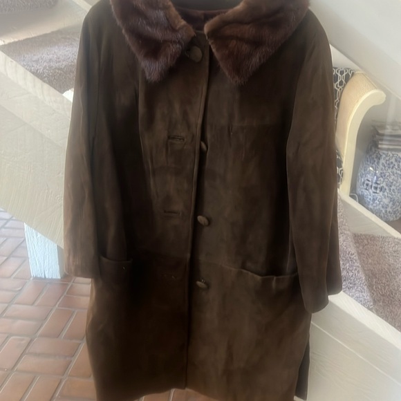 Vintage brown suede coat with fur L - Picture 1 of 6